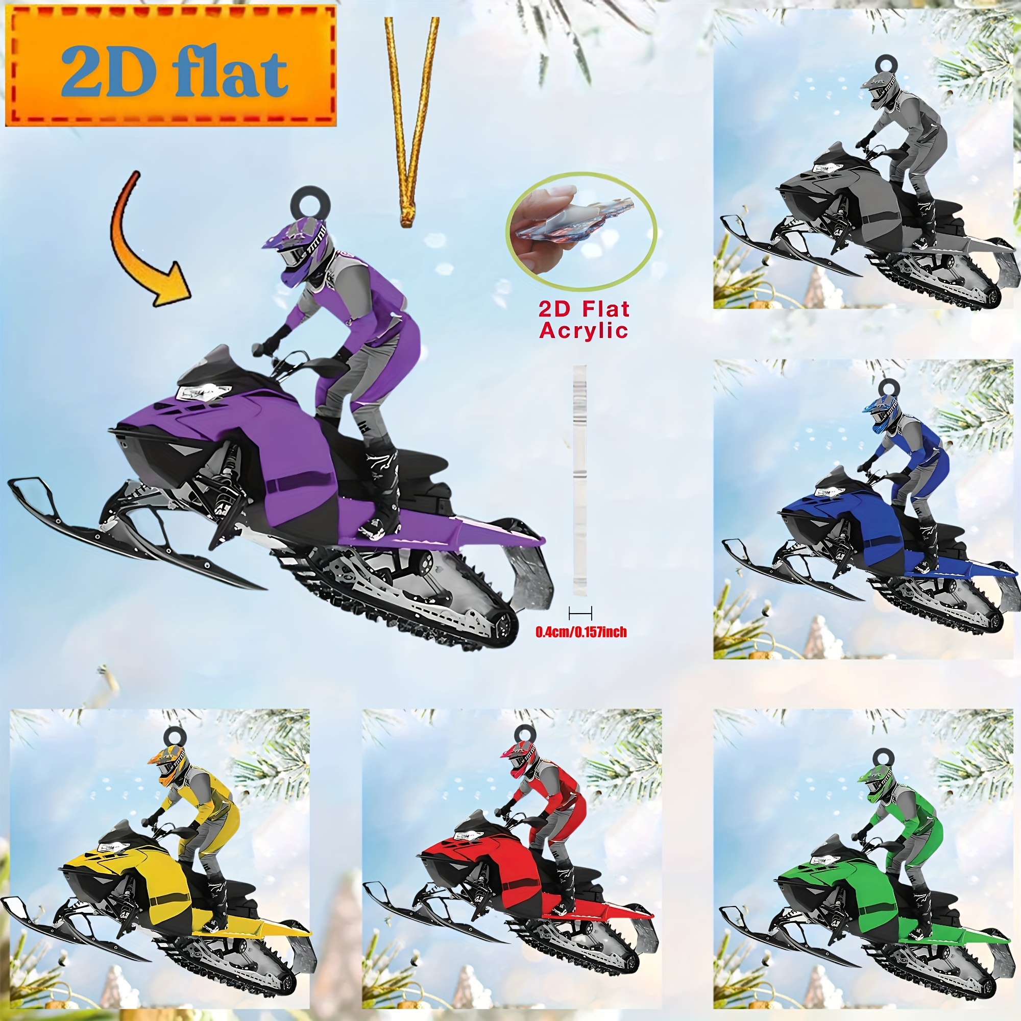 TEMU 2d Flat Acrylic Ornaments 1pc/6pcs Snowmobile, An Acrylic Collection For Enthusiasts. Home, Outdoor, Living Room, Festive Decorations, And Party