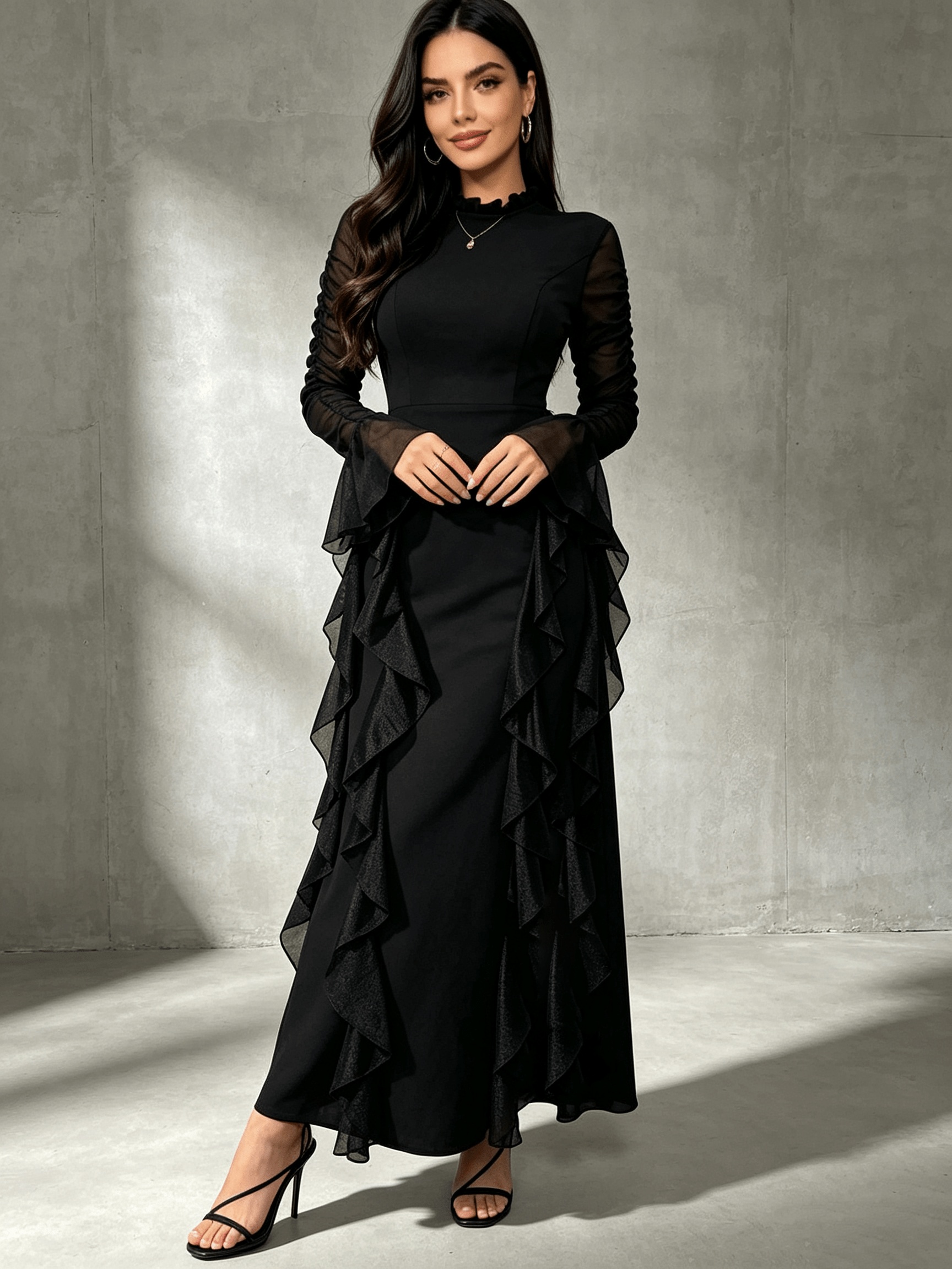 womens elegant beautiful dress ruffle design dress