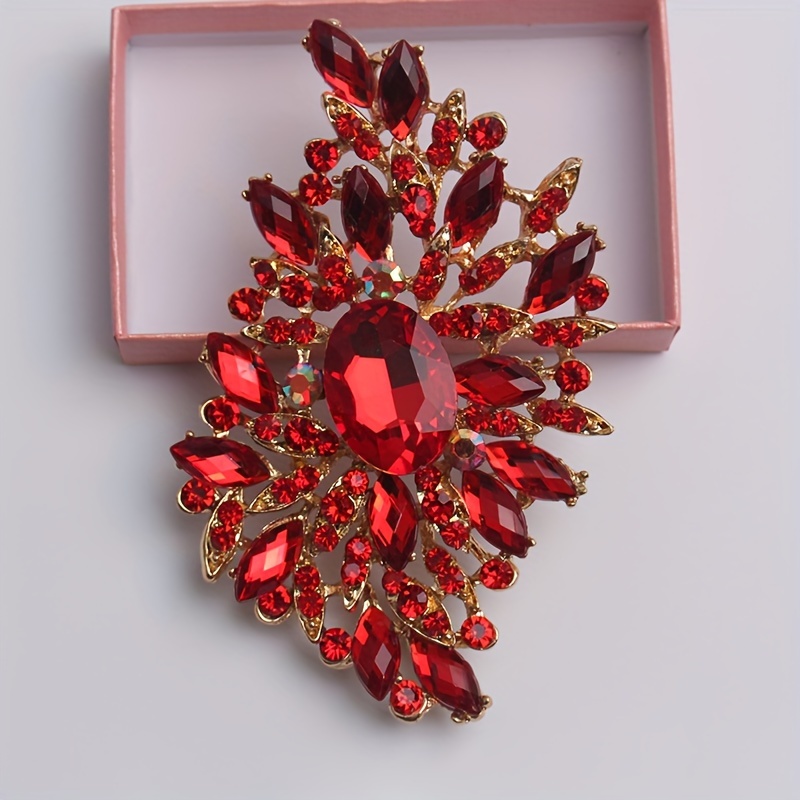 

Luxurious Red Crystal Glass Brooch Pin, Large Glass Floral Brooch, Women's Fashion Accessory