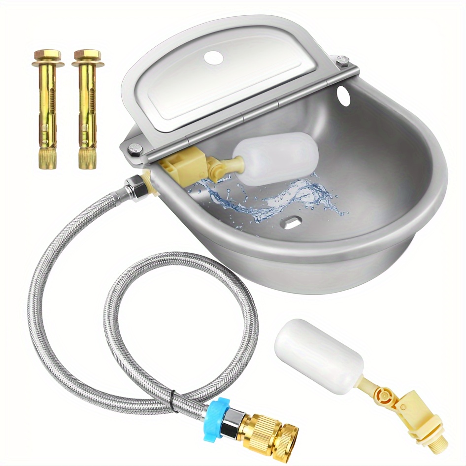 

Automatic Animal Drinking Water Bowl With Float Valve, 304 Stainless Steel Kit Includes Bowl, Pipe, 2 Valves, Quick Connector Adapter And Countersunk Bolts. (auto-filling)