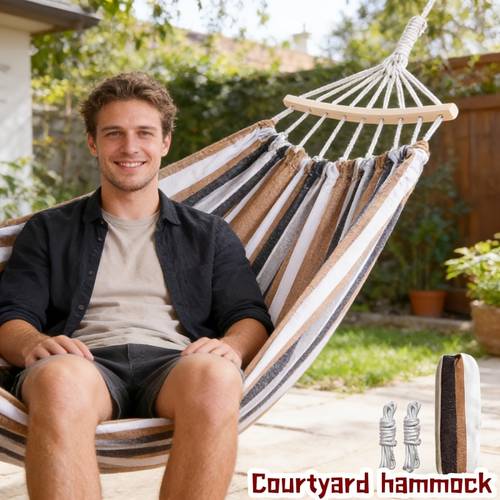 portable camping outdoor hammock double single lightweight canvas hammock suitable for outdoor hiking travel backpacking beach yard multi purpose outdoor hammock color random