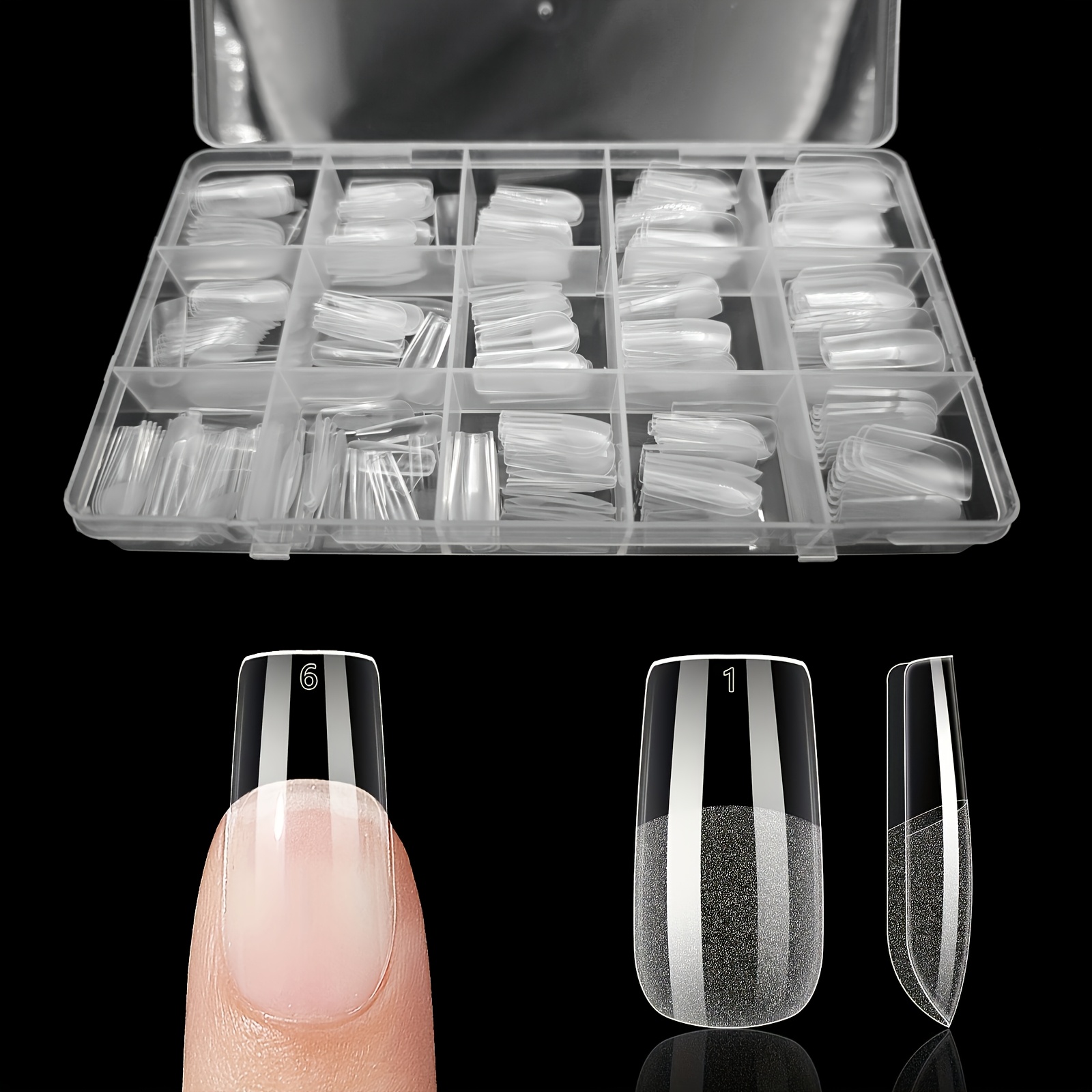 E-shop 330 Stück Luxus Kunstnägel Weiche Gel-Fingerspitzen Halbmatt Kapseln Mandel Sarg Stiletto Oval Quadrat Vorderkante Dicker Rückkante Dünn