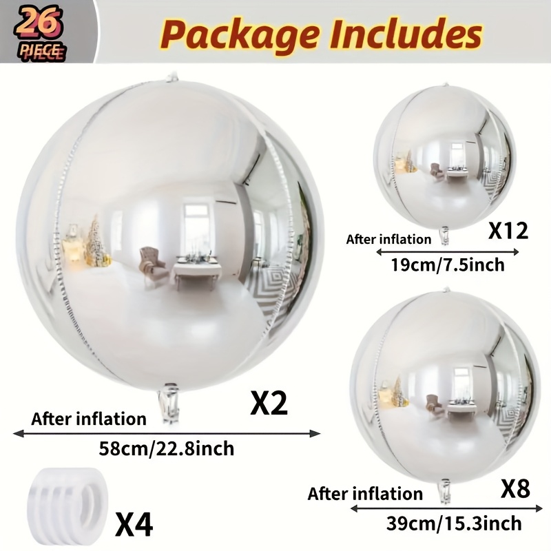 Image of A Set Of 26 Shiny Silvery 4d Metallic Balloons - High-quality Birthday Party And Holiday Event Decorations With Balloon Decoration Kit