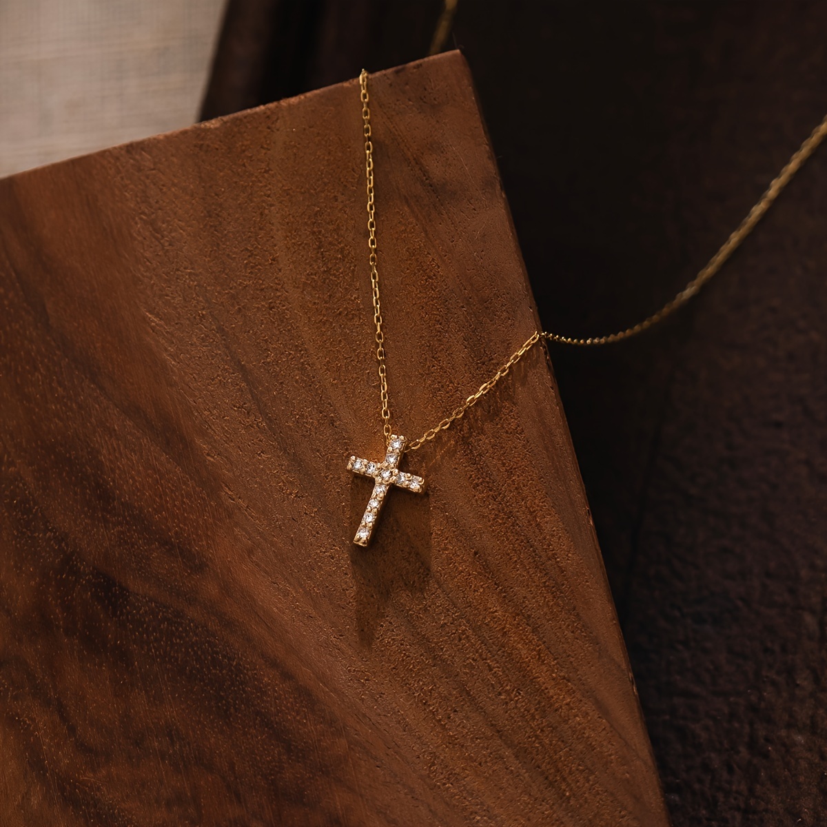 Minimalist Golden Tone Mini Cross Pendant Necklace, Delicate Style