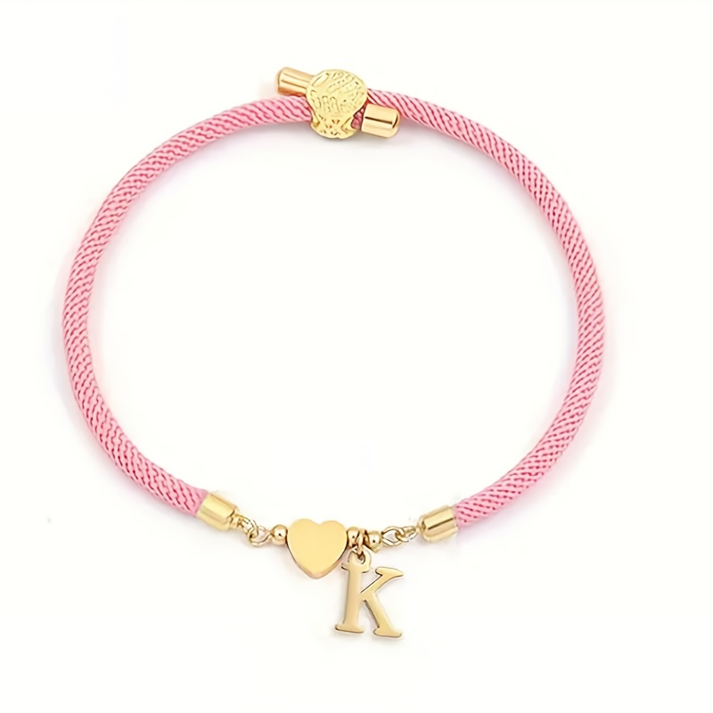 TEMU 1PCA-Z 26 Mayúsculas Inglesas Doradas con un , Combinación , Pulsera de Moda Ajustable de Cuerda de Milán Rosa para Mujer, Personalizado para y