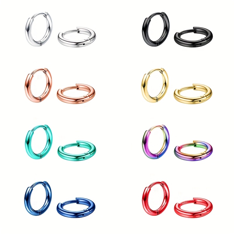 TEMU 8 Pairs 304 304 304 304 Stainless Steel Small Hoop Earrings For Men, Women Earrings, Cool Men's Earring Set, Multicolor Hoop Earrings, Men's