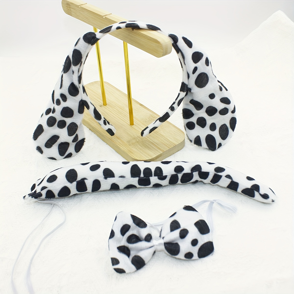 TEMU Nouveau Bandeau de Chien à Taches Noires avec Grandes Oreilles, Accessoire de Déguisement pour Fête Costumée