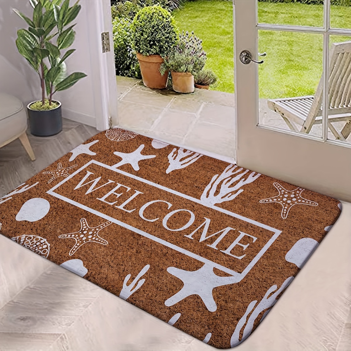 

Welcome Home Beach-themed Doormat - Non-slip, Machine Washable Flannel Rug With Starfish & Shell Design For Indoor/outdoor Use Beach Welcome Mat For Front Door Machine Washable Coastal Mats