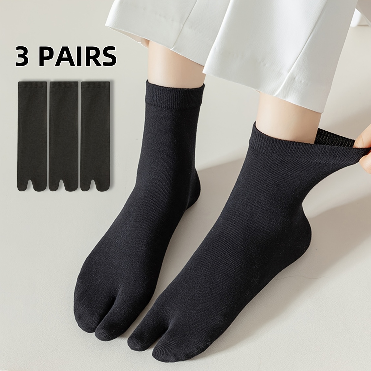 TEMU Pack de 3 Chaussettes Femme à Bout Ouvert - Tissu Respirant et Doux, Couleur Unie Minimaliste (Noir/Blanc/Gris) pour Sandales & Sabots, Usage et