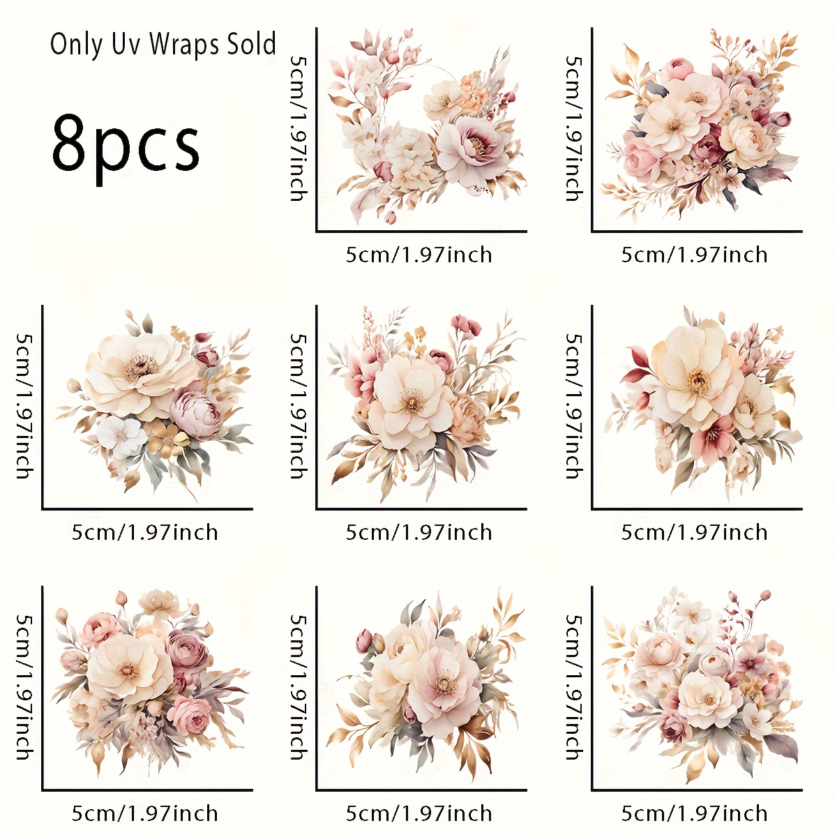 8pcs/sheets Rose Pattern Uv Dtf Cup Transfer Paper For Decorating Mugs, Cups, Bottles, School Supplies, Crafts, Diy Art Supplies