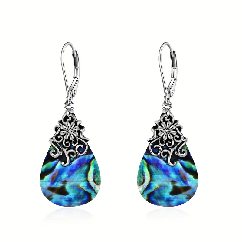 abalone shell   teardrop drop dangle earrings sterling silver vintage leverback earrings Product details 3