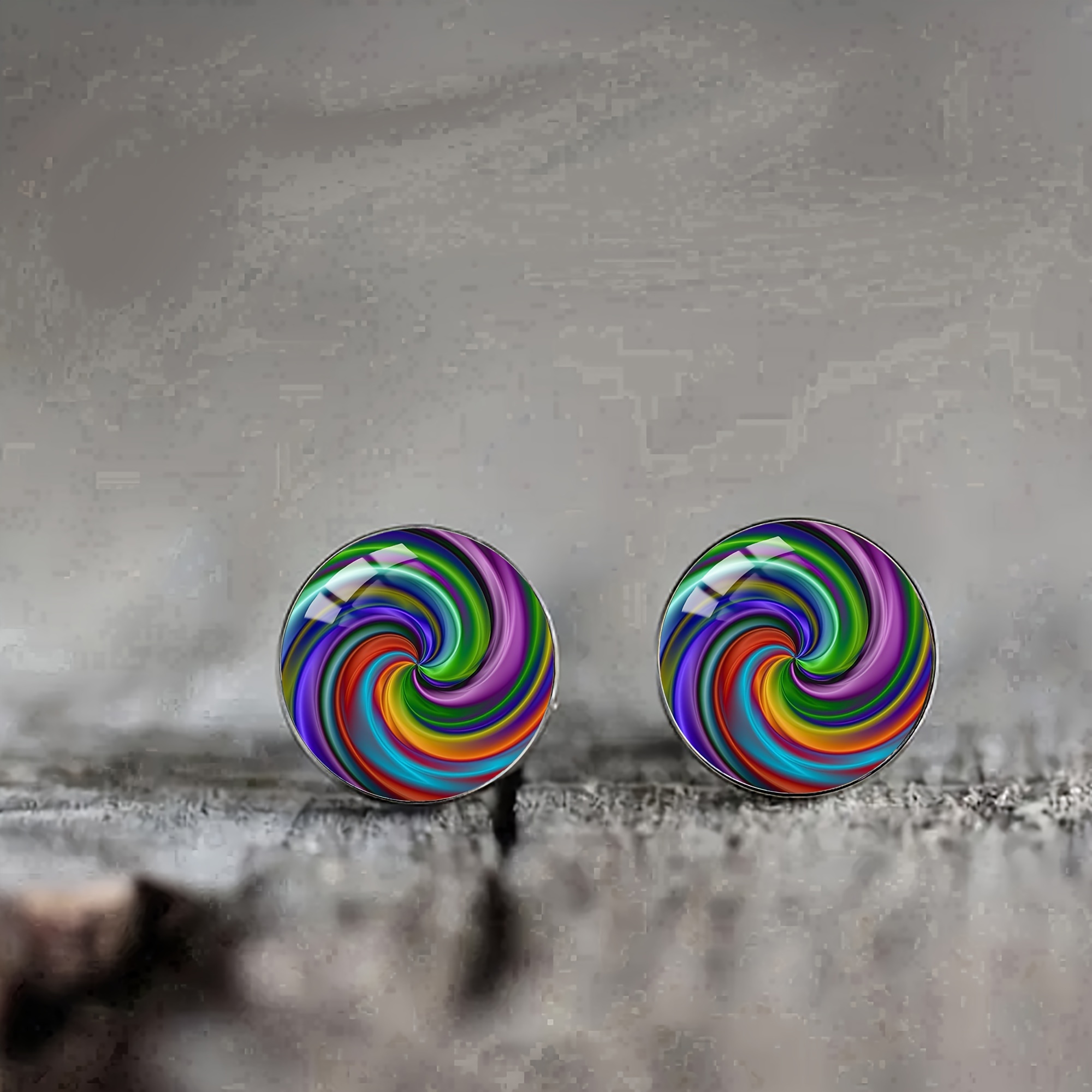 

1 Pair Of Colorful Swirl Stainless Steel Glass Stud Earrings, Sexy And Charming Style Men's Women's Banquet Party Wear Earrings Birthday Gift