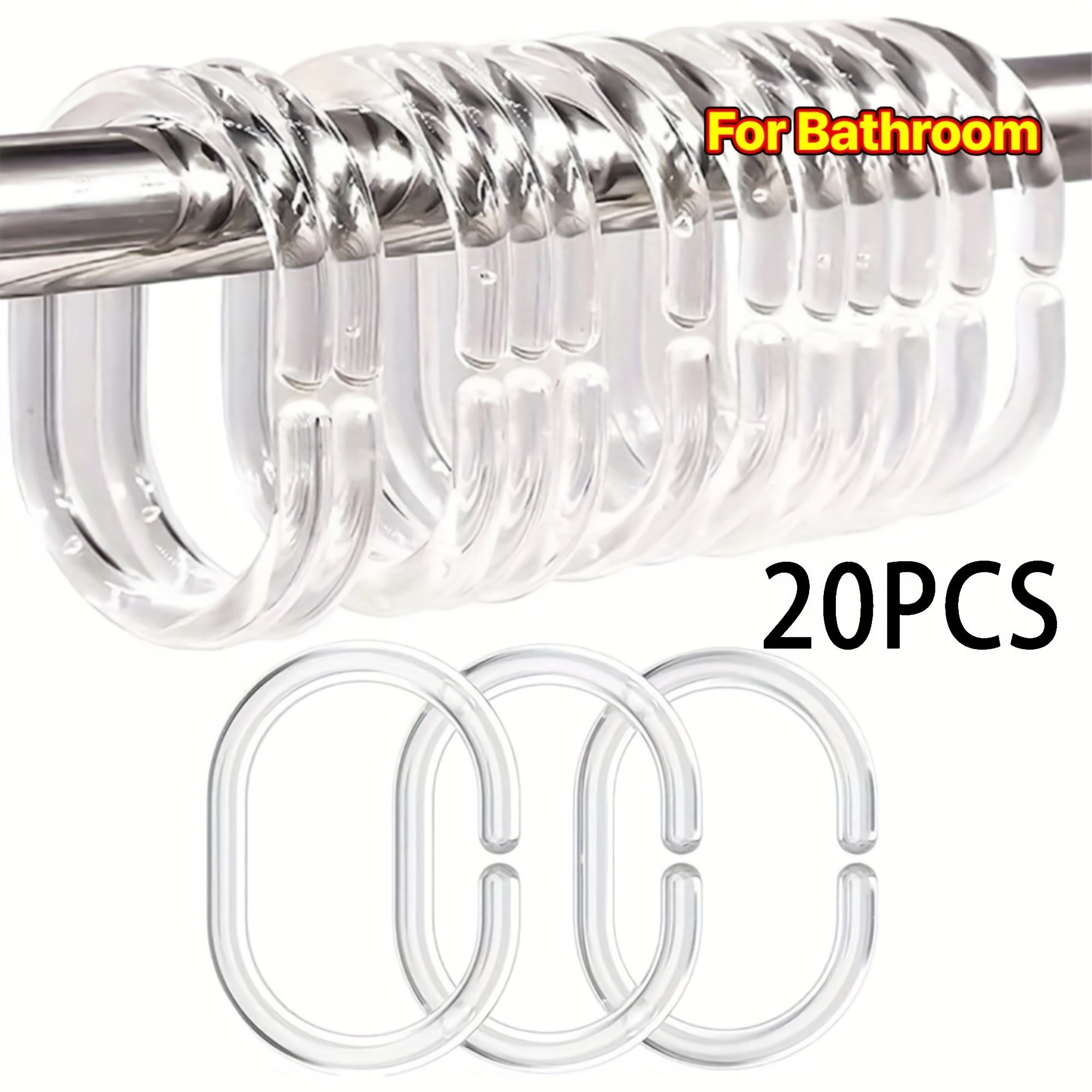 20pcs Clear Shower Curtain Rings, Hooks For Bathroom Window Rod, Durable& For And Organization, Bathroom Accessories