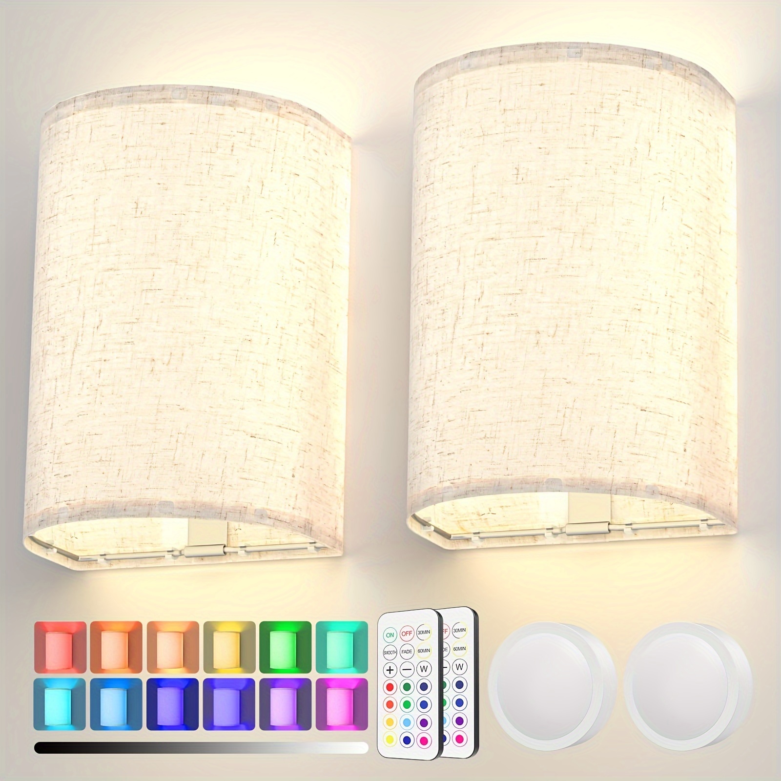 TEMU 2 stuks RGBW RGB kleurveranderende & dimbare LED-wandlampen met afstandsbediening, geschikt voor woonkamer, slaapkamer, hal, semi-inbouw