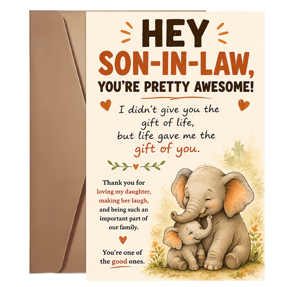 TEMU 1pc Encouraging Greeting Card, Hey Son-in-law You're Elephant Print Card, Gift For Son-in-law, For Birthday Father's Day