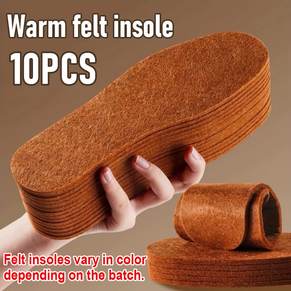 E-shop 10 Stück Winter beheizte weiche Filz-Schuheinlagen - Dicke warme Winter-Slipper-Pads, atmungsaktives braunes Filzfutter, Unisex, bequeme