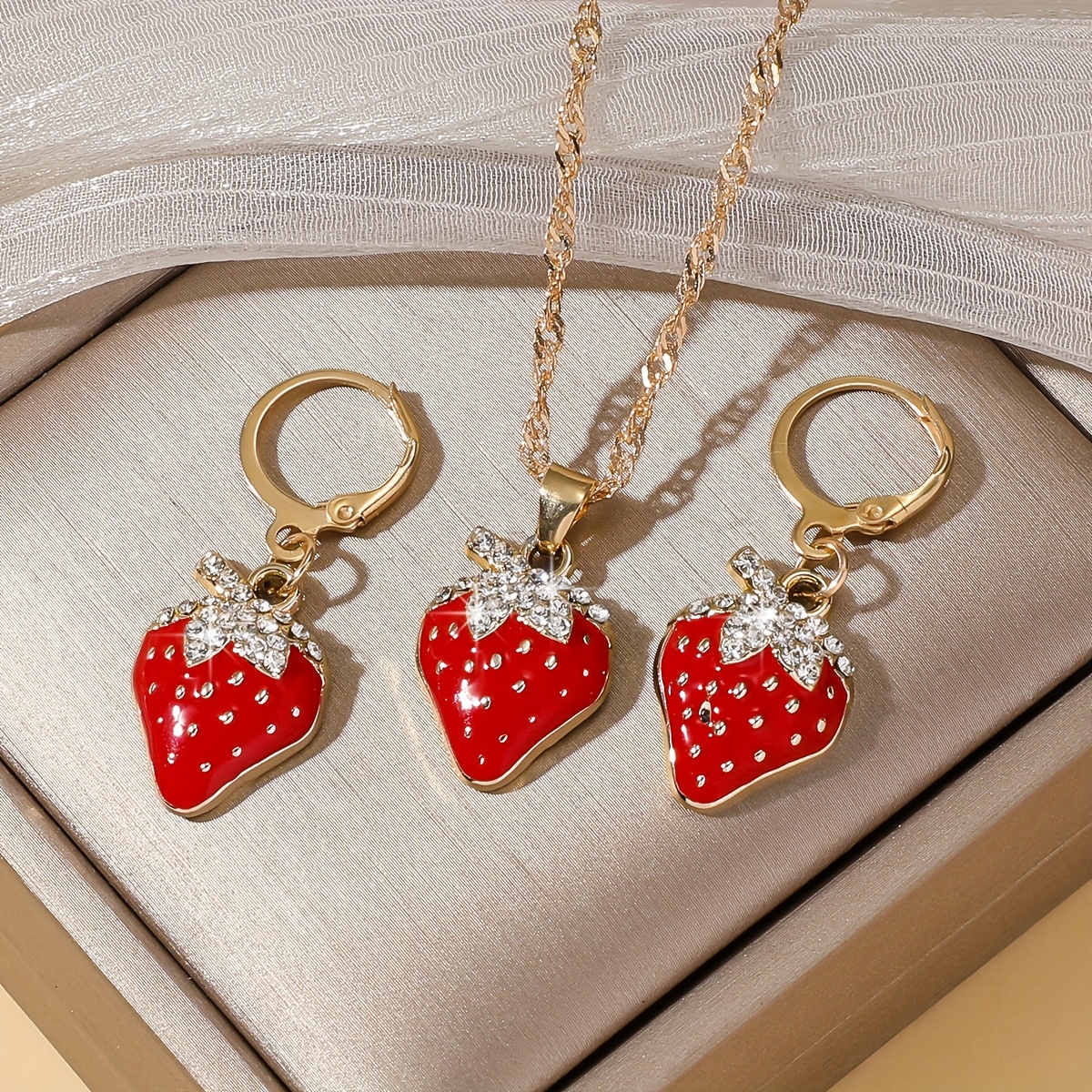 TEMU 3pcs Exquisite Luxury Bohemian Women's Strawberry Jewelry Set, Elegant, Wedding, Anniversary, Birthday Valentine's Day, Thanksgiving Gift, Girlfriend Gift