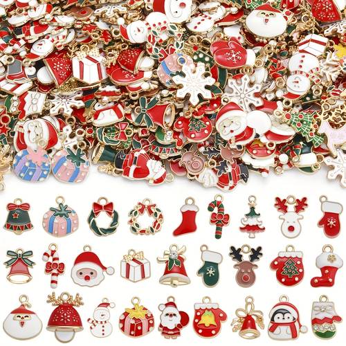 30/50 pz stile casuale ciondoli natalizi in per di gioielli fai da te, ciondoli natalizi in allingrosso, natale, , per collane, braccialetti, di orecchini natalizi e forniture per decorazioni