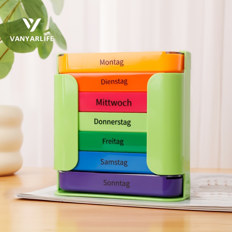   german edition colorful 7 day pill organizer with daily detachable compartments large capacity portable medicine storage box for     weekly pill planner pill box for  