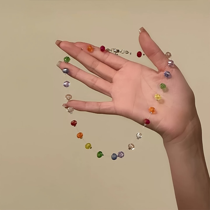 TEMU 1pc Elegant And Fresh Colorful Beaded Necklace, A Sweet And High-end Versatile Clavicle Chain Necklace For Women And Summer. Suitable For Women