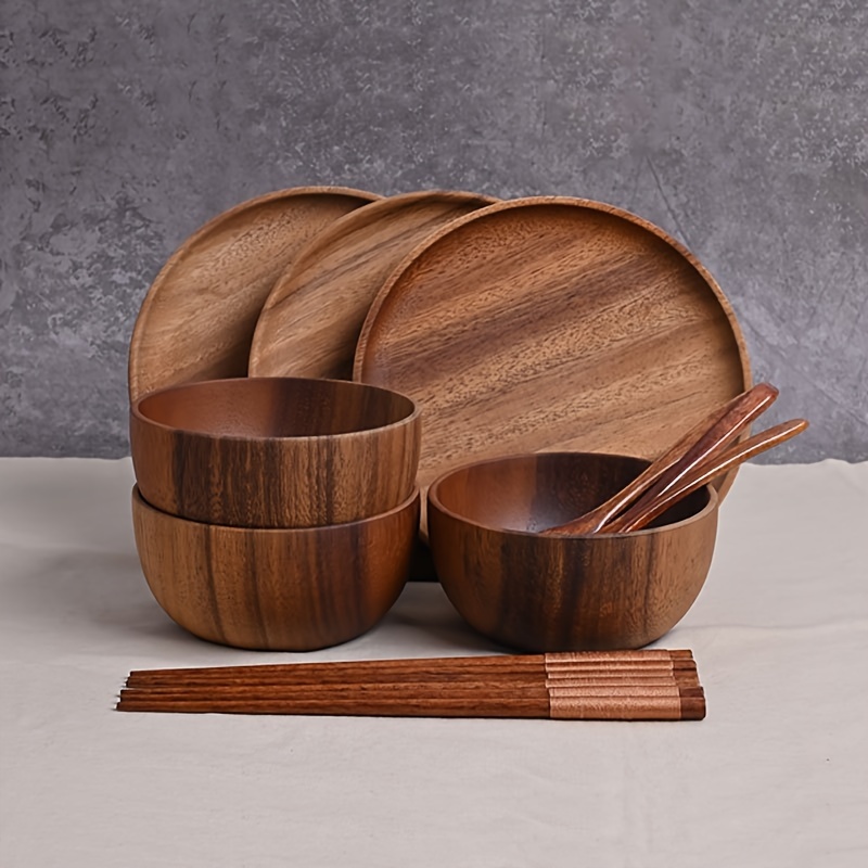 1pc acacia wood salad bowl wooden creative rice bowl anti scalding soup bowl circular wooden bowl for home kitchen restaurant hotel kitchen supplies tableware accessories