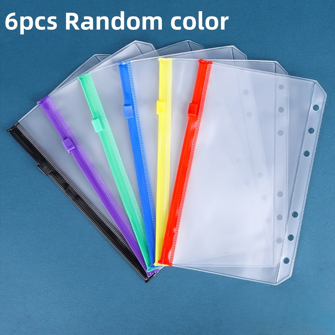 Image of 6pcs Random Color Storage Book, Waterproof Adhesive Bag, Zippered Bill Storage Envelope With Holes, Sticker Storage, Coin Storage Art Supplies, Scrapbooking Storage