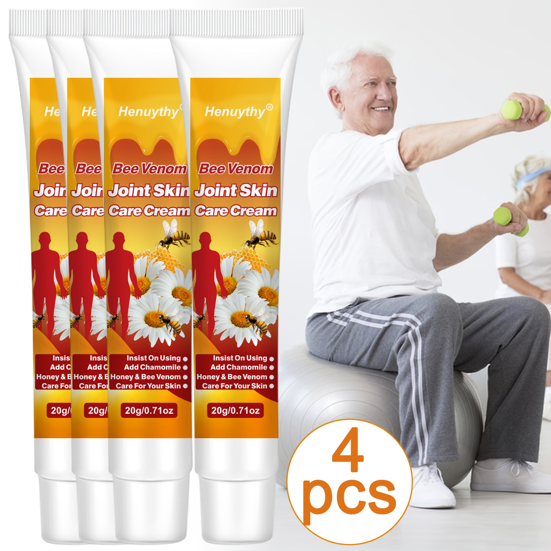 4pcs Bee Venom Joint Skin Care Cream, Moisturizing Joint Skin, Mild, Suitable For All Body Joints Skin, Joint Skin Moisturizing Care For Seniors And Athletes Cream, For Types
