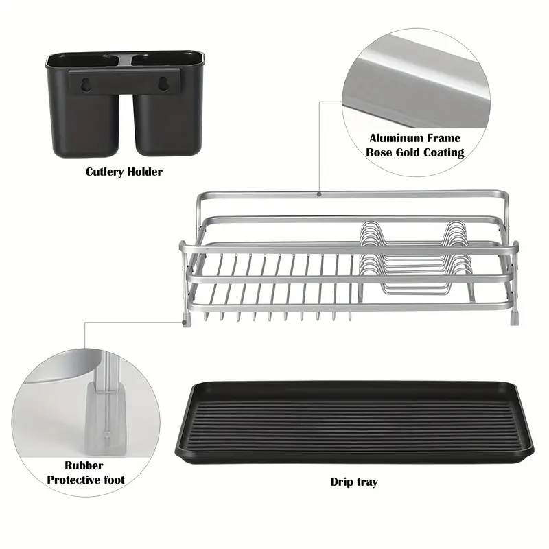 1pc aluminum dish rack dish drain rack detachable kitchen counter organizer above sink very suitable for storing dishes bowls cups and tableware dish drying rack Product details 5