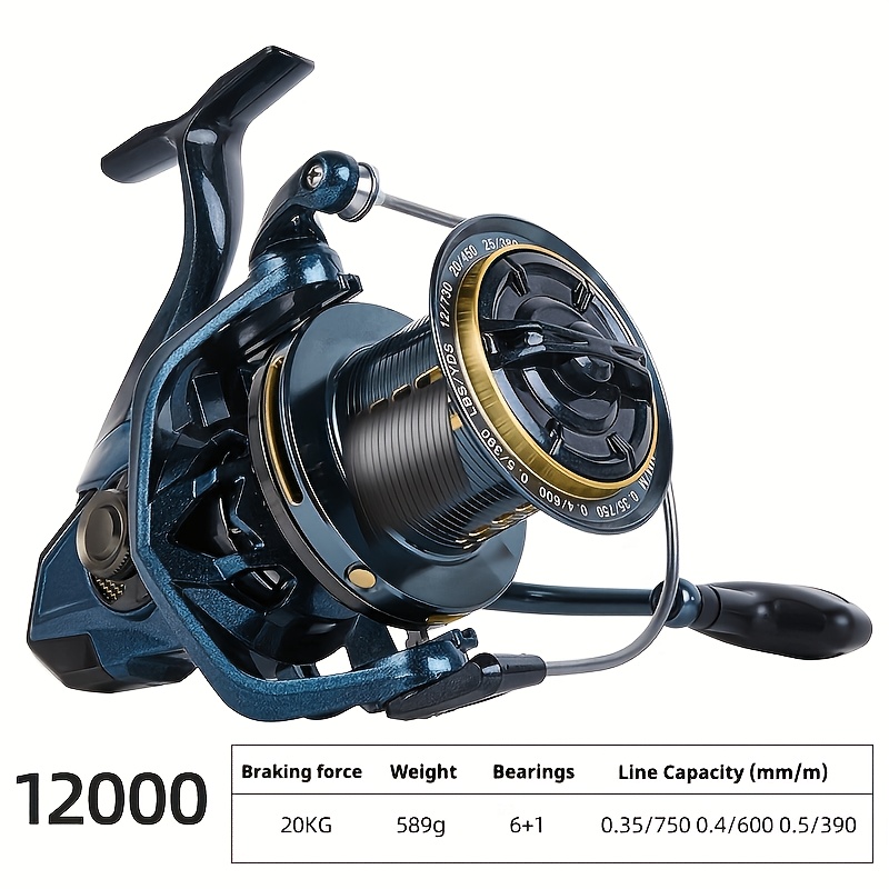 TEMU Moulinet de pêche spinning 12000/14000, 17+1BB Moulinet de pêche dorée, 6+1 roulements, ratio de vitesse 4.8:1, frein de 44 Lbs, pêche en longue