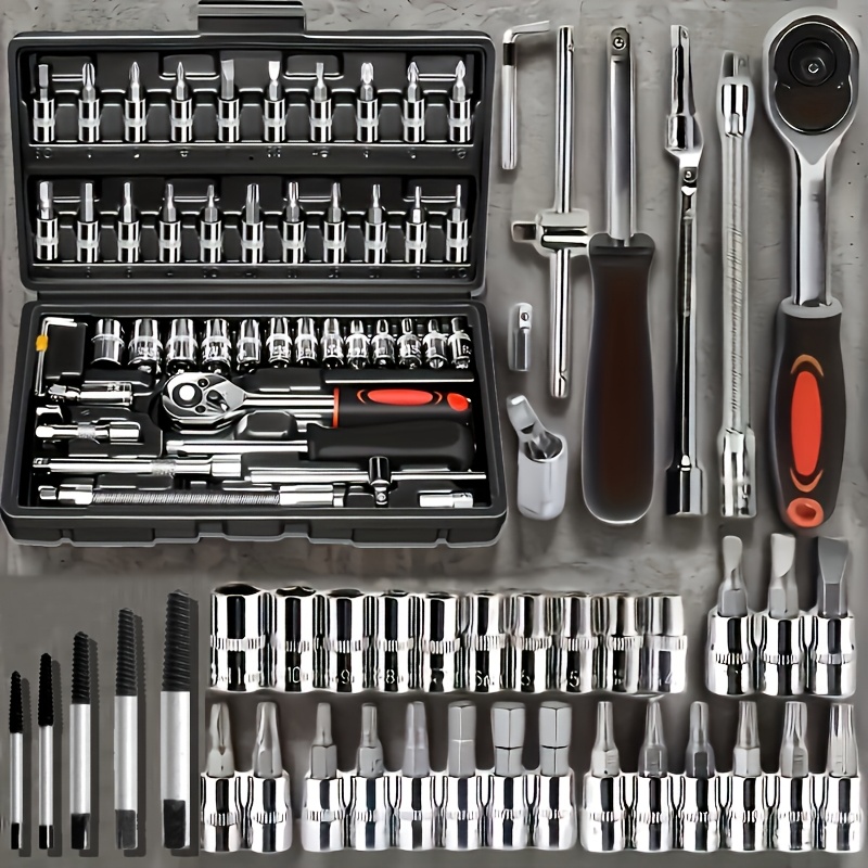 TEMU 51pcs Socket Wrench Set, Includes Ratchet Wrench And Sockets, With A Portable Storage Case. A Versatile Combination Manual Tool Set Featuring A