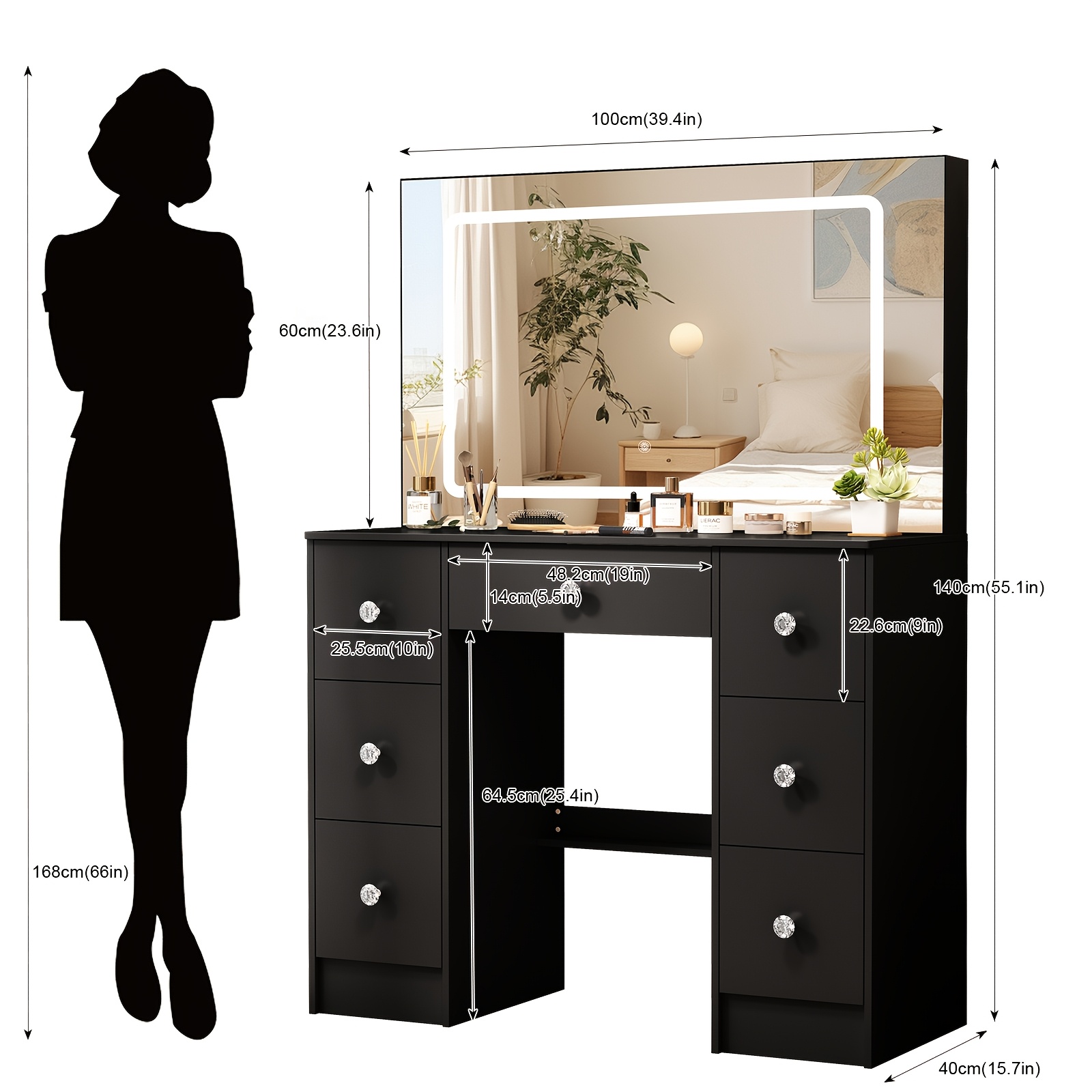 Stylish Lighted Vanity Set with Multifunctional Dressing Table