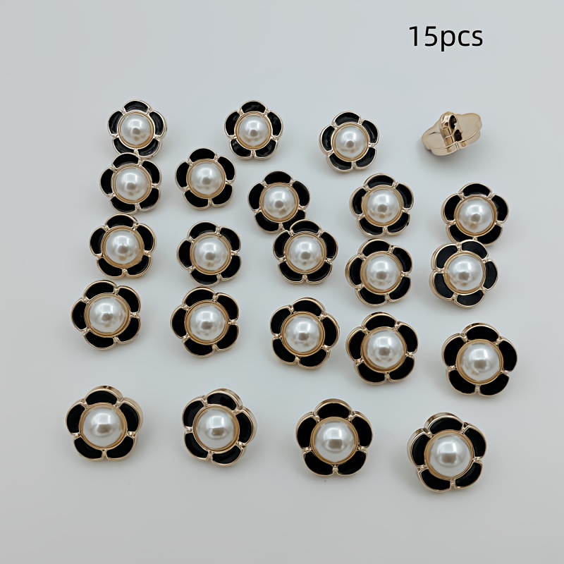 TEMU Lot de 15 boutons ronds en plastique de 1,7 cm, minimalistes, tendance et , avec fleur et fausse perle de luxe légère, style européen et