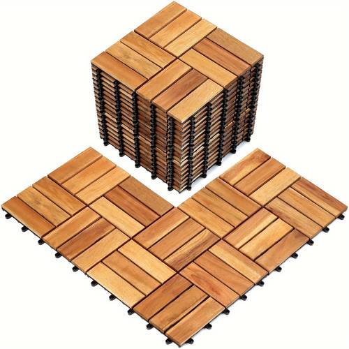 26 54 81 162pcs interlocking natural solid acacia wood decking tiles waterproof tiles for patio balcony garden poolside indoor outdoor use