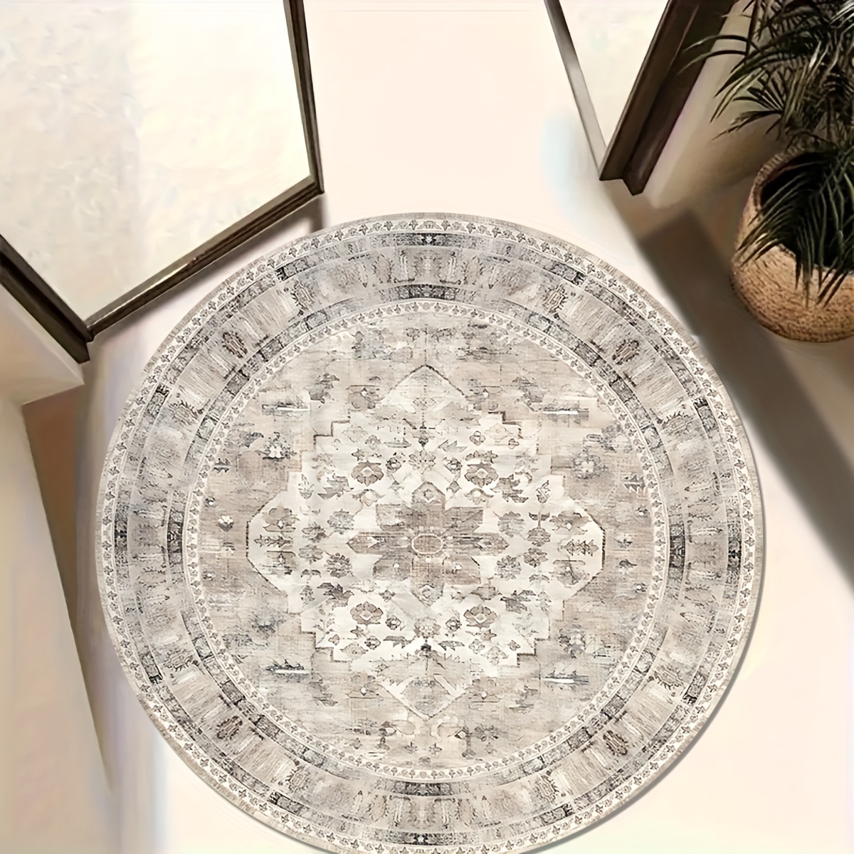 TEMU 1pc Of Vintage Bohemian Round Rug, Ideal For Christmas Decor, Suitable For Living Rooms, Bedrooms, Kitchens, Cloakrooms, Outdoor Patios, And