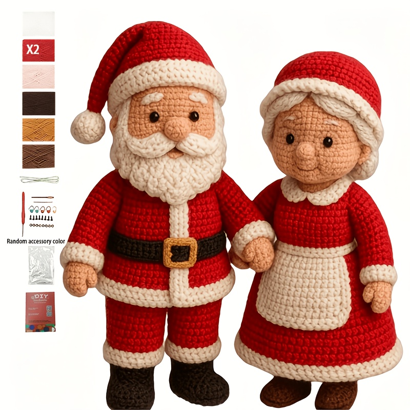 TEMU Kit de Crochet 2pcs Noël Débutant, Kit de Crochet Adulte avec Tutoriel Étape par Étape, Kit de Père Noël et Mère Noël, Ornements de Décoration