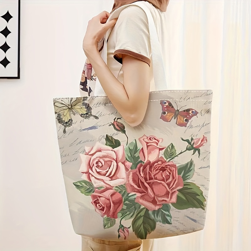 TEMU Double-sided Printed Casual Tote Bag, Reusable Fashionable Bag, Functional Handbag, Printed Shopping Bag