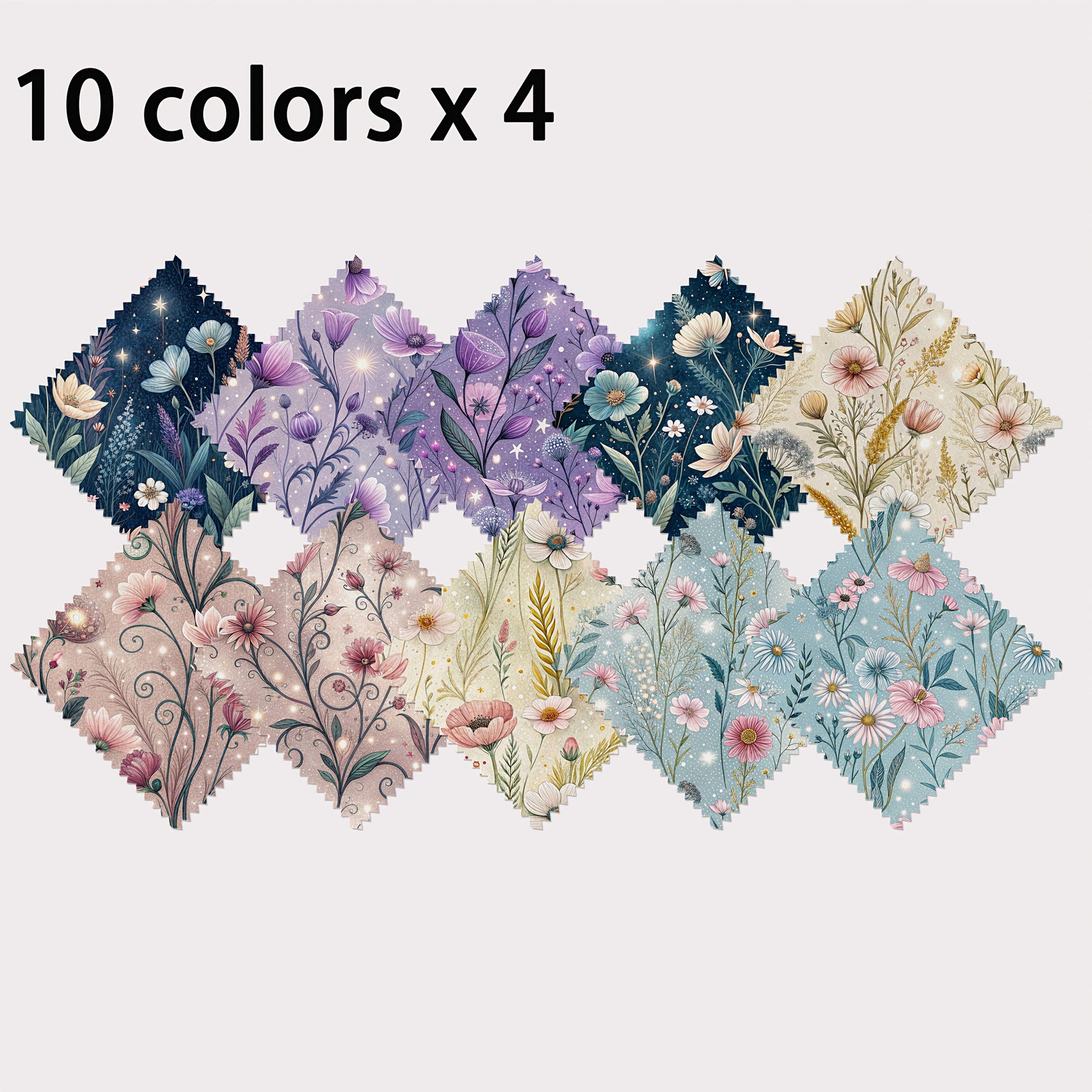 TEMU 40-sheet Charm Pack Assortment, Starry Sky Floral Patterns, Handmade Texture Style Elements, 120g Polyester Quilting With 10 Designs, Suitable