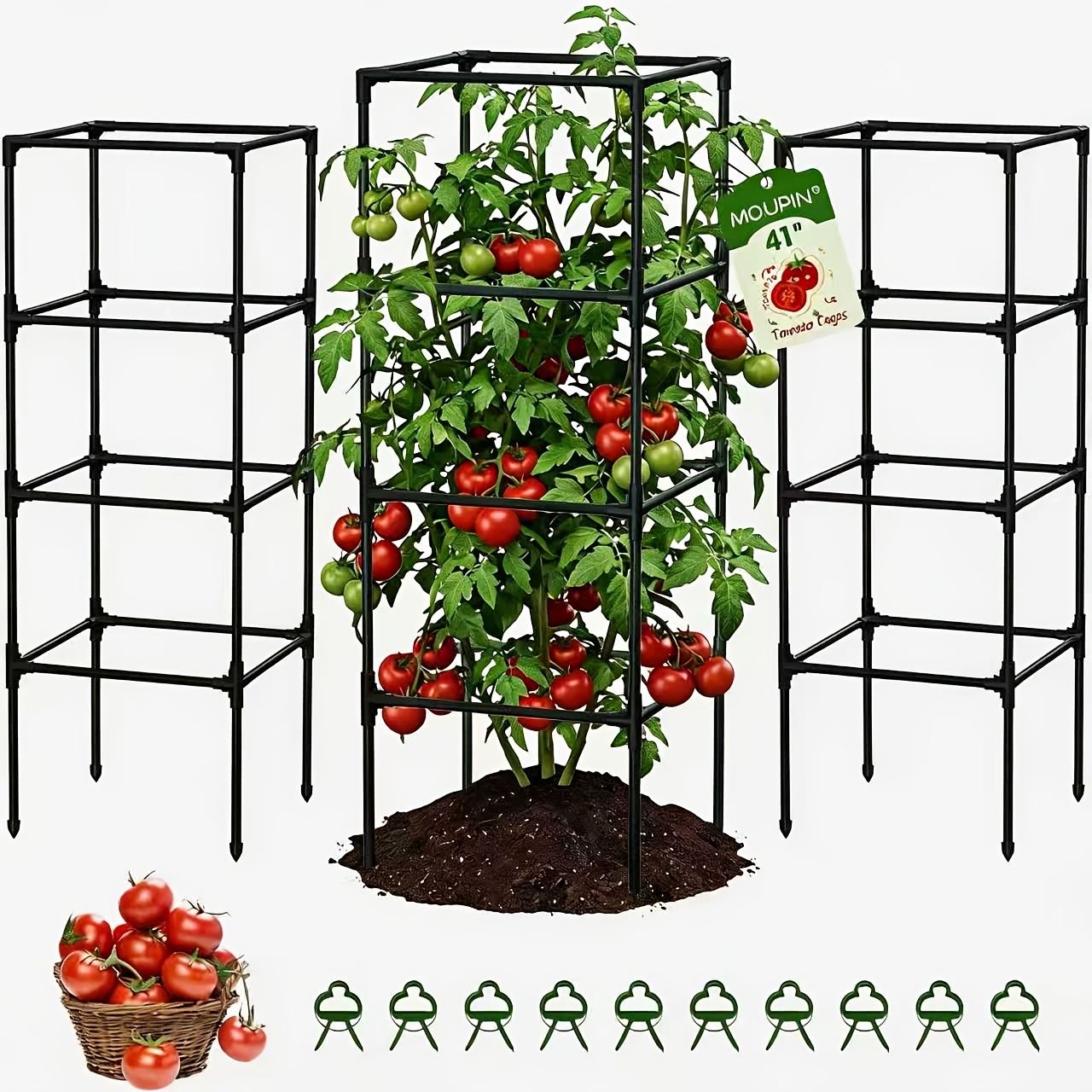 TEMU Tomato Cages, 3 Packs 47-inch Garden Trellis, Plant Supports, Climbing Cages For Gardens Vegetables Flowers Fruits, 3-pack (black) Tomato Plant