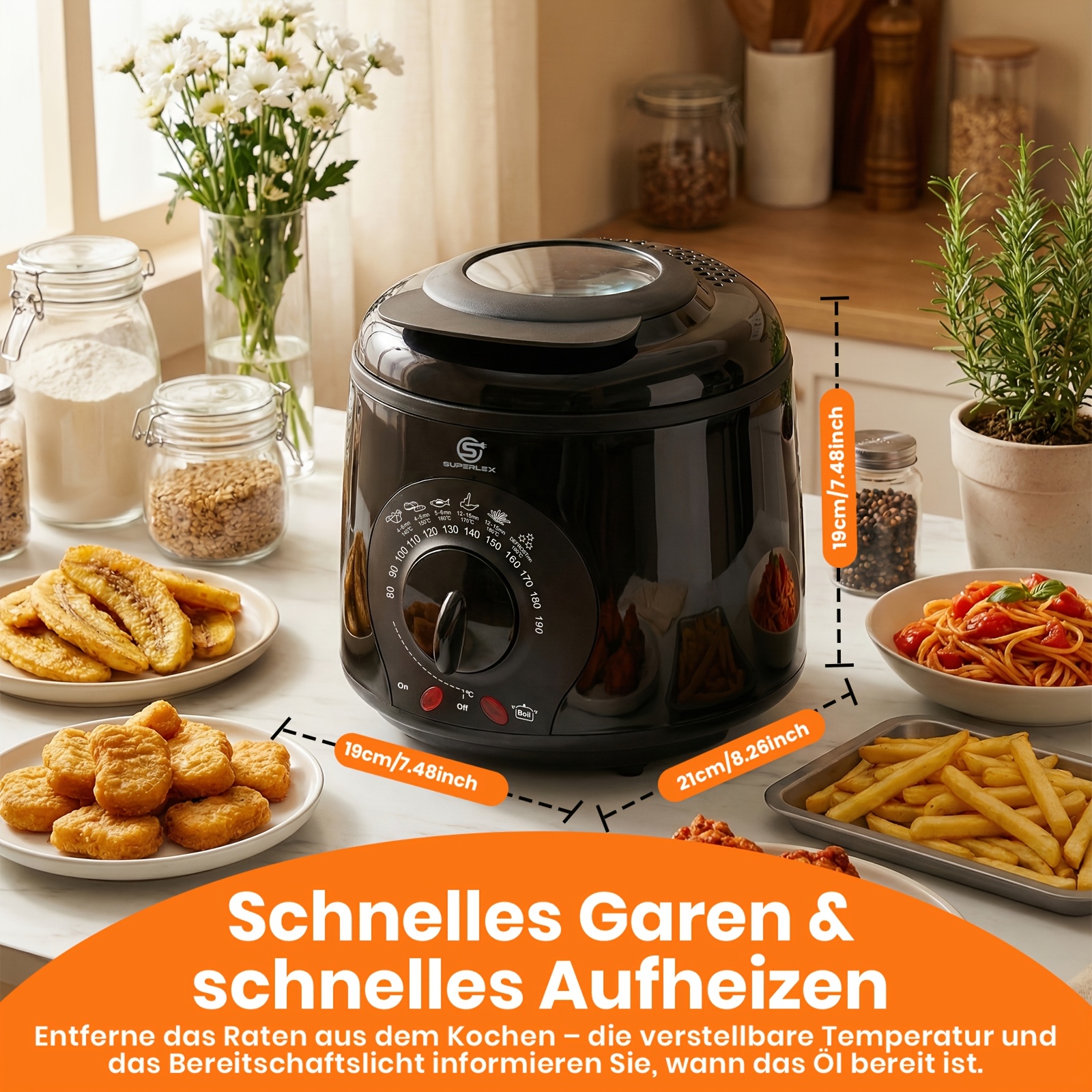 Home Catering Must-have: Superlex 1l Mini Deep Fryer With Filter For Crispy Fried Foods