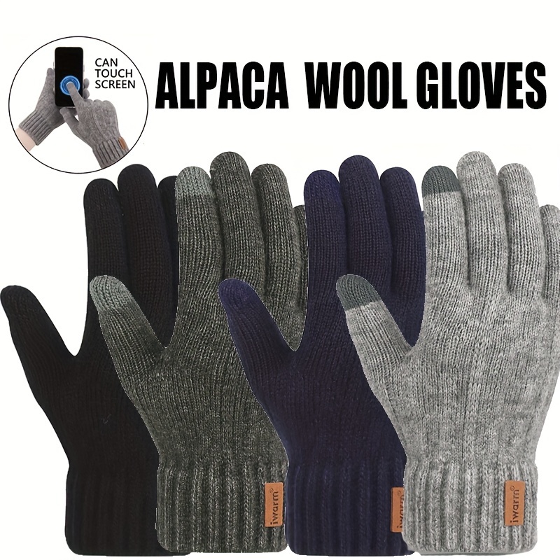 

Touchscreen-compatible Winter Gloves - Warm, Thick Knit Alpaca For Cycling & Outdoor Activities, Full Finger Coverage, Windproof, Water-resistant, Non-slip Grip