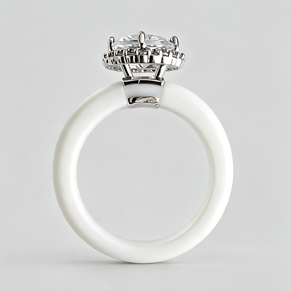 Women's Anniversary White Silicone Ring with Round Center Stone