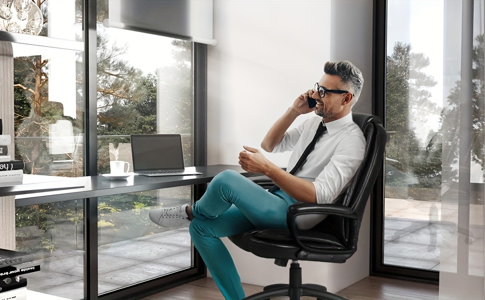 Home Office Desk Chair, 400LBS Big And Tall Managerial Executive Chair, High Back Computer Chair Gaming Chair, Ergonomic Adjustable Height Faux Leather Chair With Cushions Armrest, Heavy Duty Chair With Comfy Lumbar Support