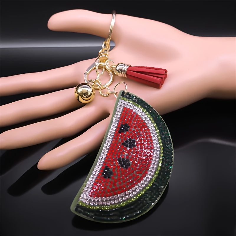 Cute Watermelon Fruit Keychain For Men And Women, Golden-colored Keychain, Schoolbag , Gift