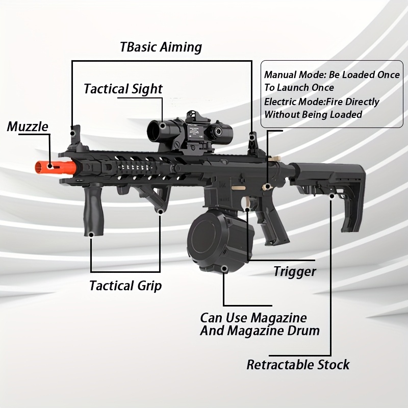 M4 Electric Gel Ball [7.4v High Speed Upgrade] M4 Highly Assembled Toy Rifle, Manual/Automatic Dual Mode Gel Ball Gun For Outdoor Entertainment, Team Shooting Games, Christmas Gifts No Bullets