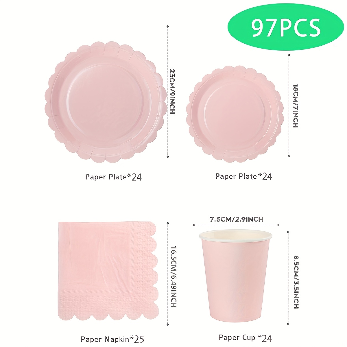 97pcs Of Light Pink Disposable Plates, Napkins, And Cups, Suitable For A Party Of 24 Guests, Perfect For Birthday, Wedding, Picnic Events
