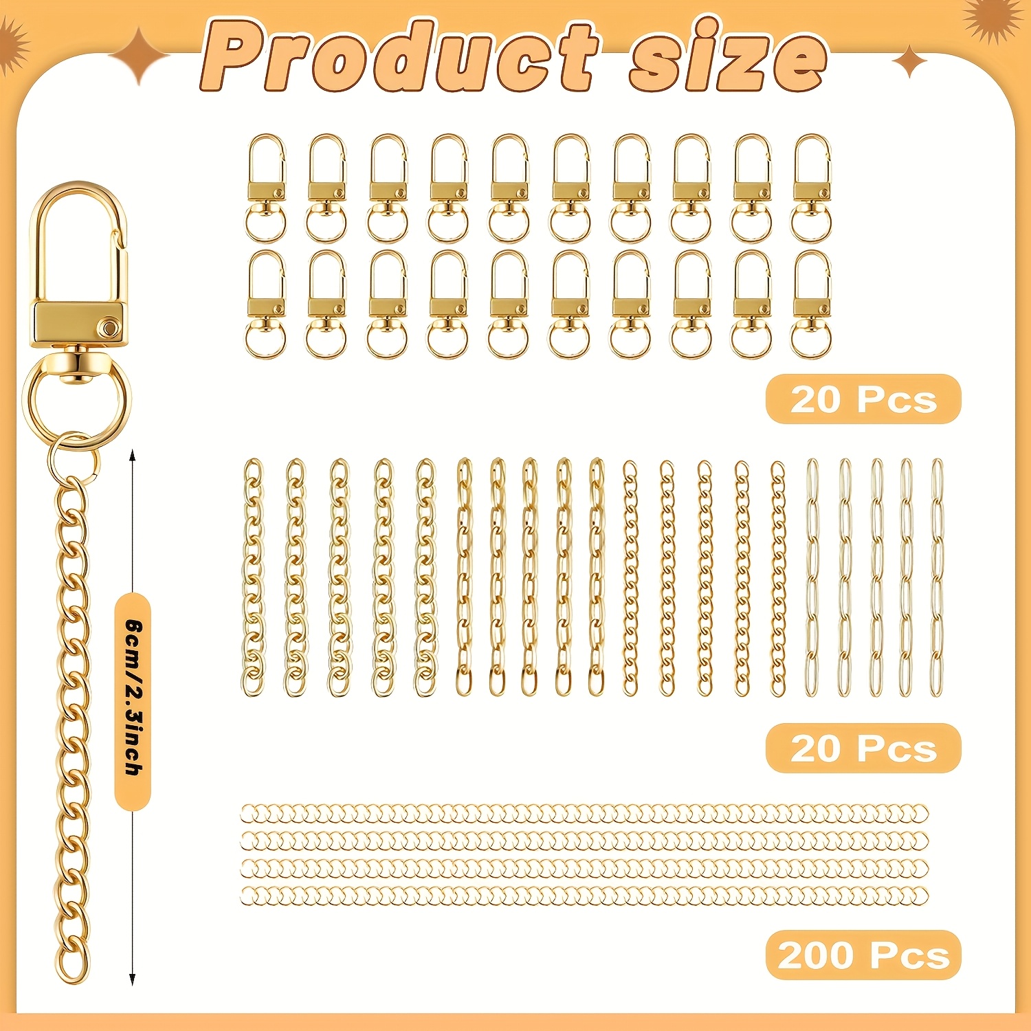 TEMU 240pcs Women's Keychains, Key Chain Making Kit, Bulk Pendant Set, Including Rotary Door Hook Pendant, , With Key Ring Rotary Hook, 20pcs Lobster