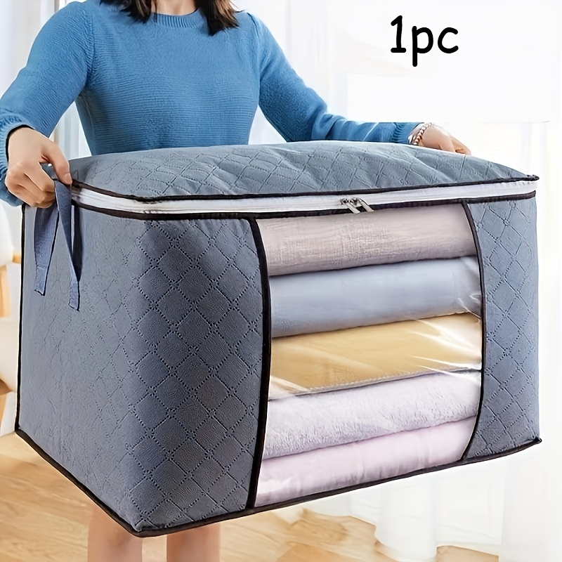 item picture One Large Storage Bag Designed for Organizing Clothes, Featuring a Reinforced Handle. Ideal for Storing Bedding, Comforters, And Clothing in Your Closet, It   a Clear Window And Durable Zippers, Under-Bed Storage
