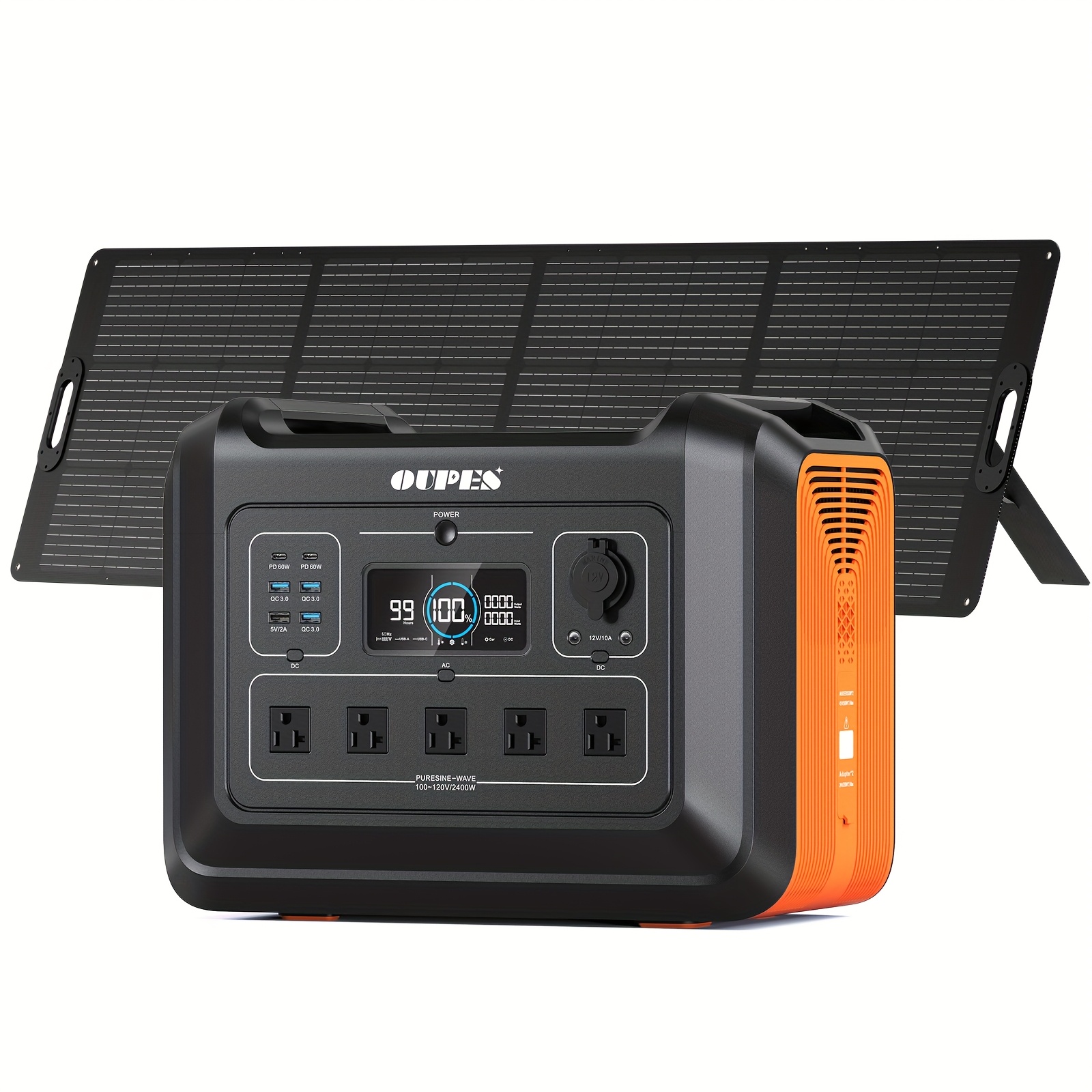 

Oupes 2400w/2232wh Portable Power Station+240w Solar Panel, Solar Generator Battery Camping Pure Sine Wave Ac Outlet, Solar Generator For Outdoors Camping Travelling And Emergencies