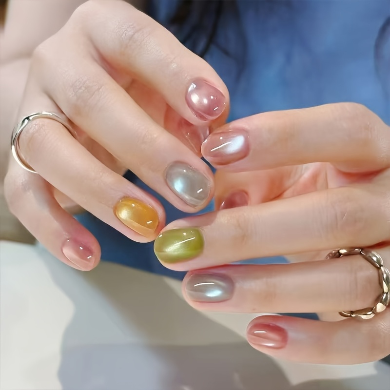 TEMU ["Bombillas ] 10 uñas postizas cortas cuadradas redondas multicolores , uñas portátiles cortas premium que se combinan , estilo Ins, de uñas"