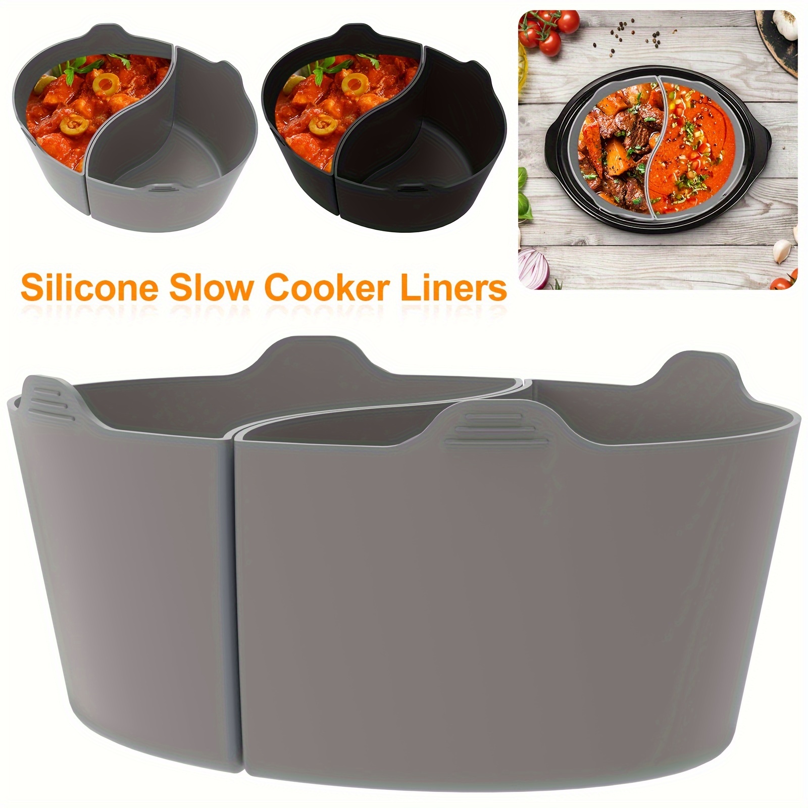 

2pcs Silicone Slow Cooker Dividers For 6qt Pots - Reusable, Leakproof & Heat-resistant Liners, Flexible & Accessory